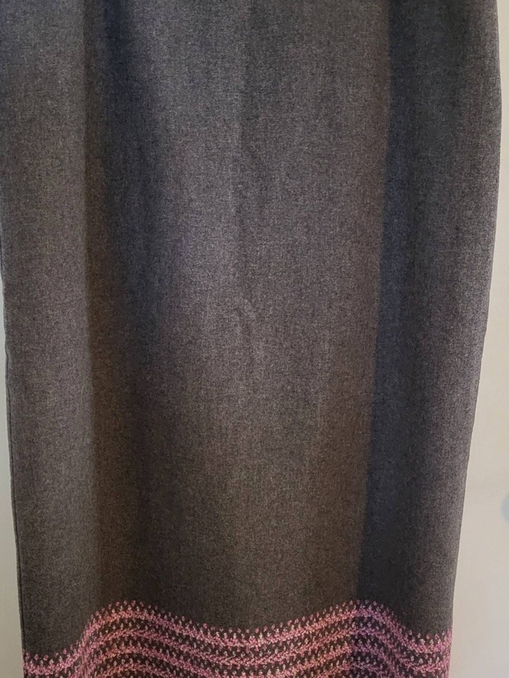 Worthington Wool Blend Maxi Skirt Embroidered Knit Fringe Lined Vtg Sz 18 Tall